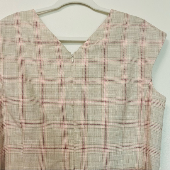 NWT Ann Taylor Tan and Pink Plaid Sheath Career Wear Midi Dress with Belt 12 - Picture 8 of 11